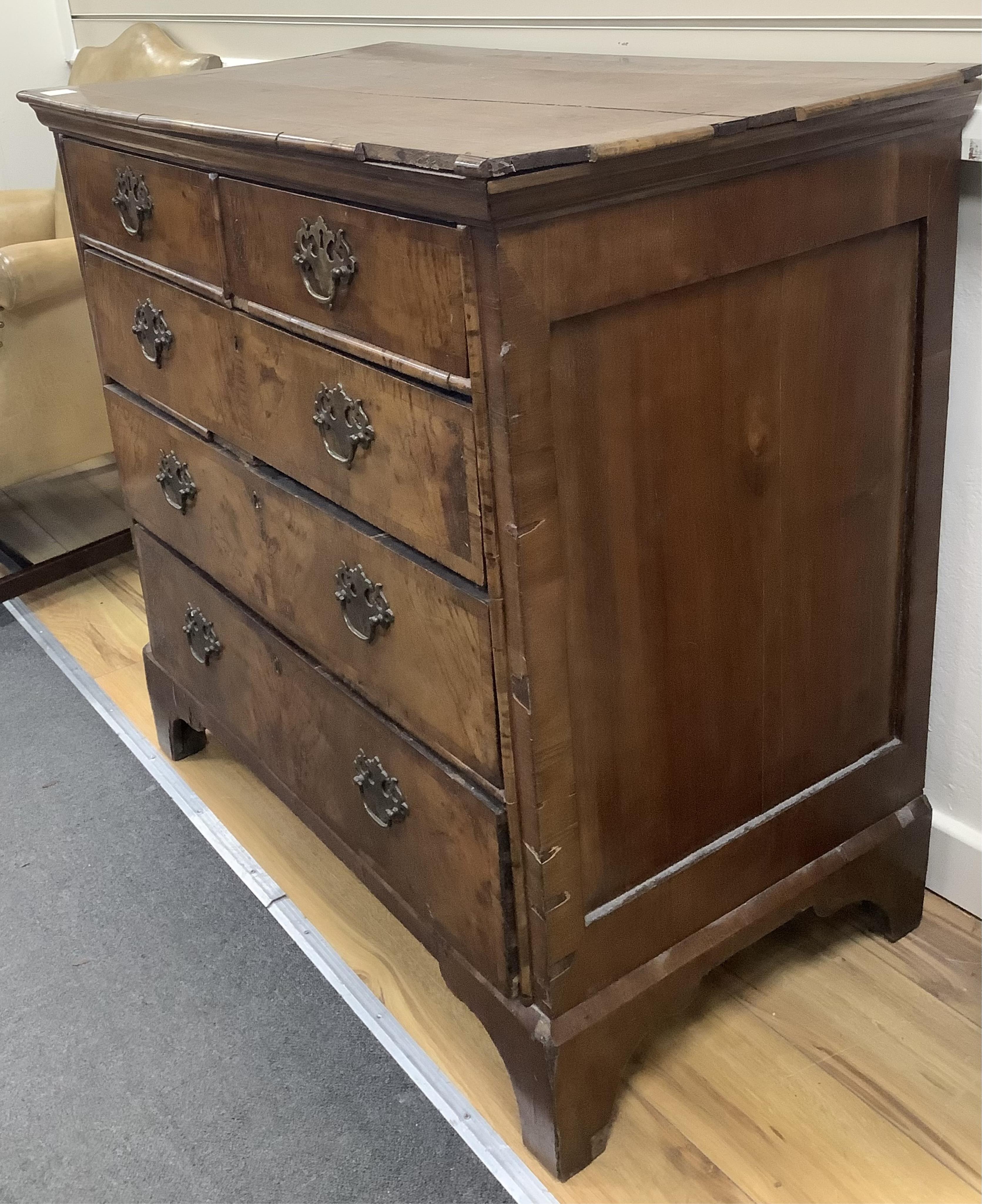 An 18th century walnut chest of drawers, width 96cm, depth 53cm, height 92cm. Condition - poor